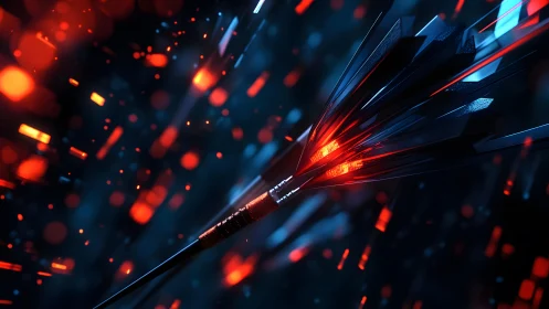 Futuristic Arrow in Motion with Neon Red and Blue Light Effects.