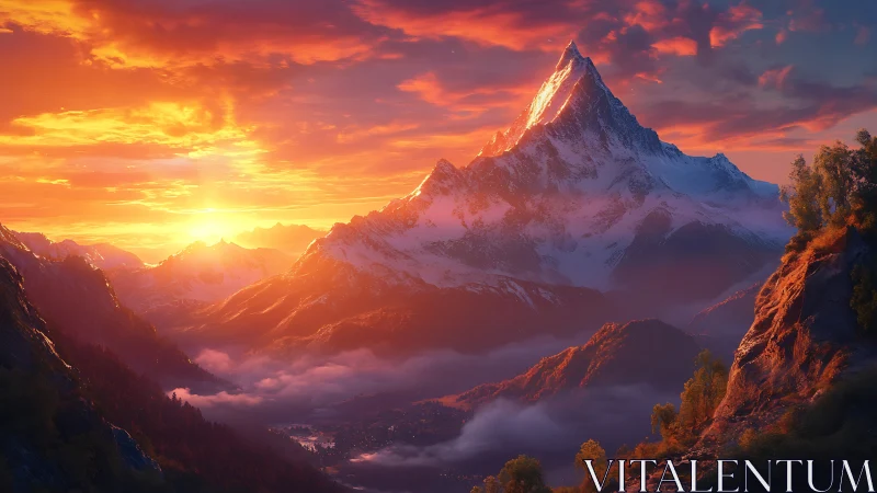Sunrise crown over ember-lit alpine kingdom of clouds.