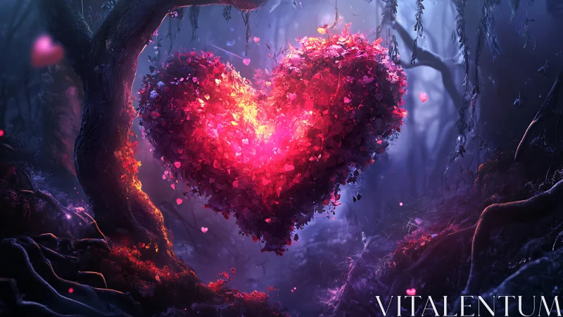 Luminescent Heart Forest - Mystical Digital Sculpture.