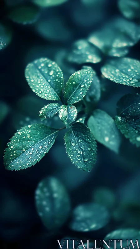 Close-up shows wet compound leaves with surface water droplets