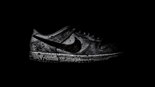Grunge sneaker silhouette emerges from dramatic darkness