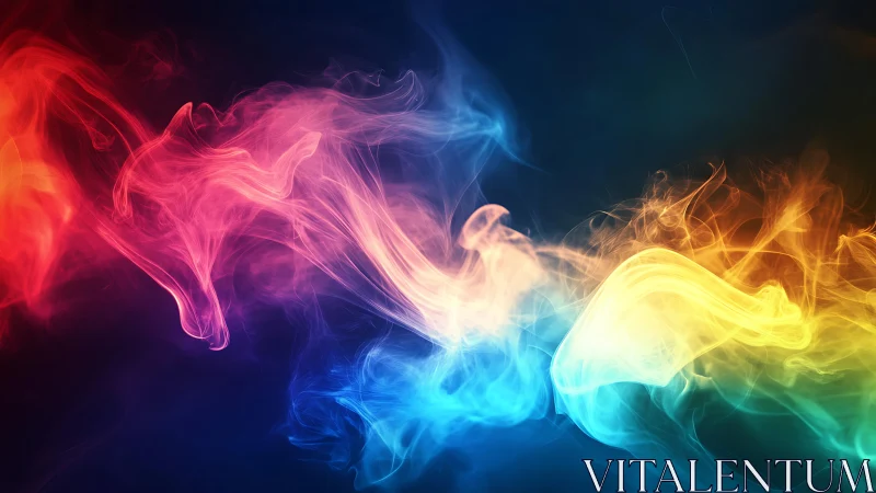 Chromatic smoke waves in fluid motion on dark gradient field.