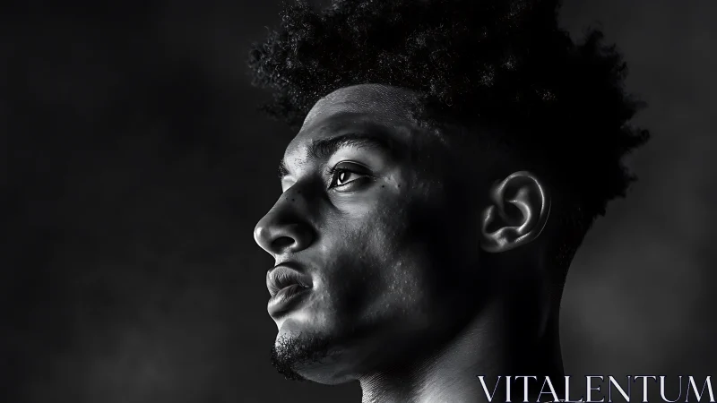 Monochrome low-key portrait in dramatic side lighting.