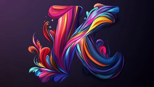 Colorful letter K rendered in flowing abstract strokes.
