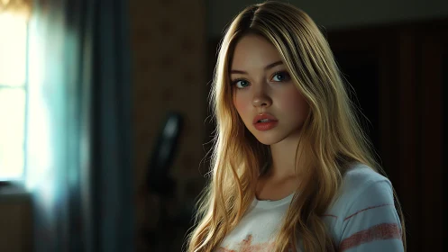 Photorealistic window-lit portrait with soft depth isolation.