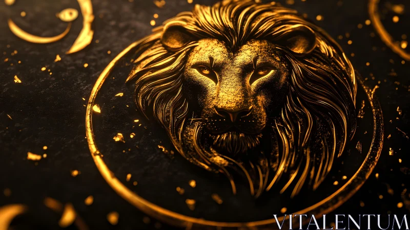 Majestic Golden Lion Portrait in Luxurious Metallic Art Style.