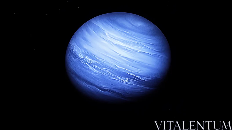 Swirling blue gas planet glows softly in the quiet dark sky