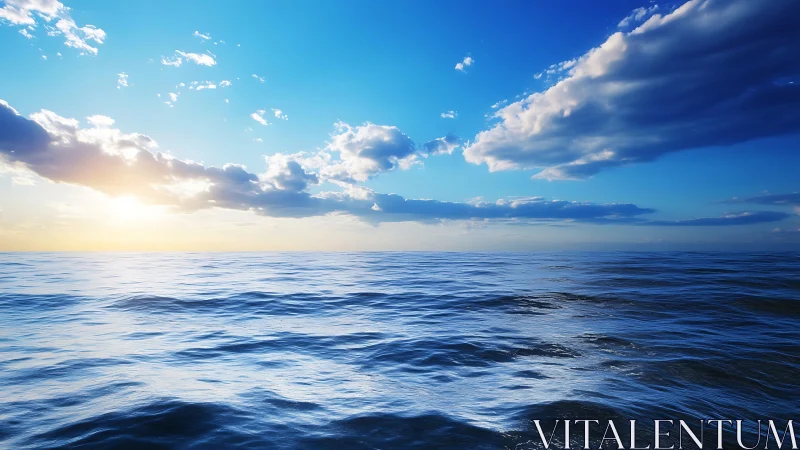 Radiant ocean horizon under sweeping sunrise clouds.