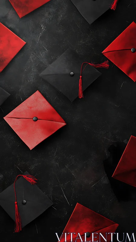 Graduation caps in bold red and black celebrate new journeys