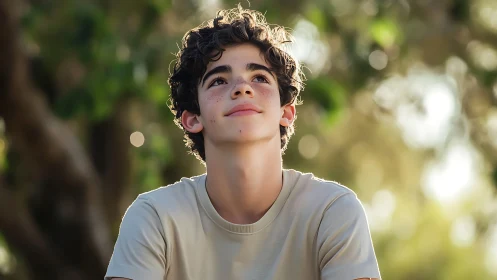 Adolescent Male Portrait with Warm Backlighting and Bokeh Atmospheric Rendering