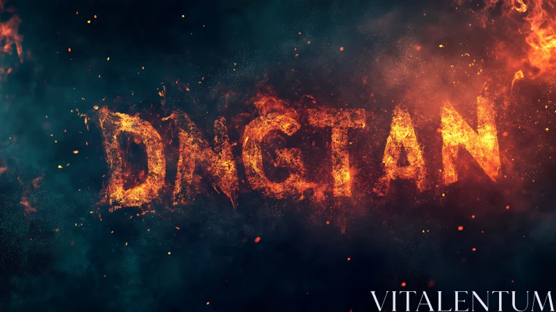 Typographic composition rendered in incandescent fire effect