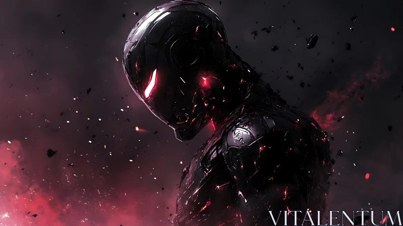 Brooding cyber knight burning through cosmic shadows.