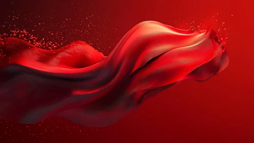 Flowing red abstract fabric form on vivid red field.