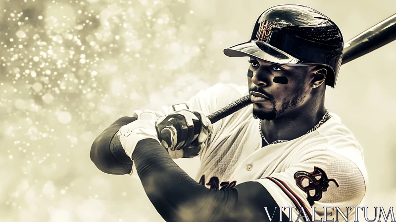 Focused baseball batter prepares to swing in glowing mist