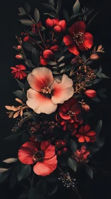 Red and Cream Floral Arrangement Against Dark Background.