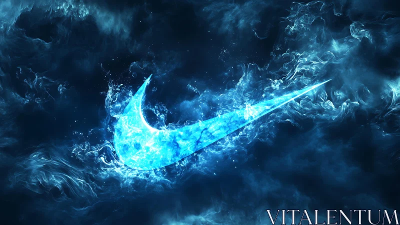 Glowing blue swoosh cuts through swirling cosmic smoke