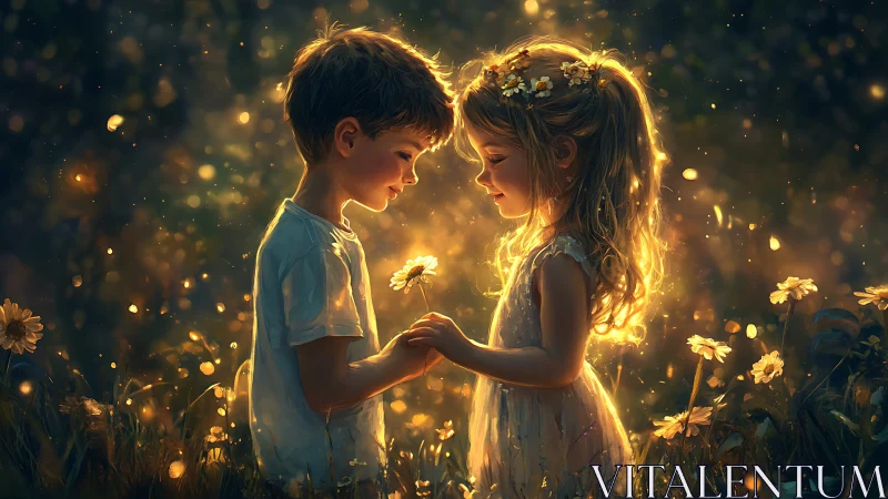 Children in Luminous Field: Digital Fantasy Rendering.