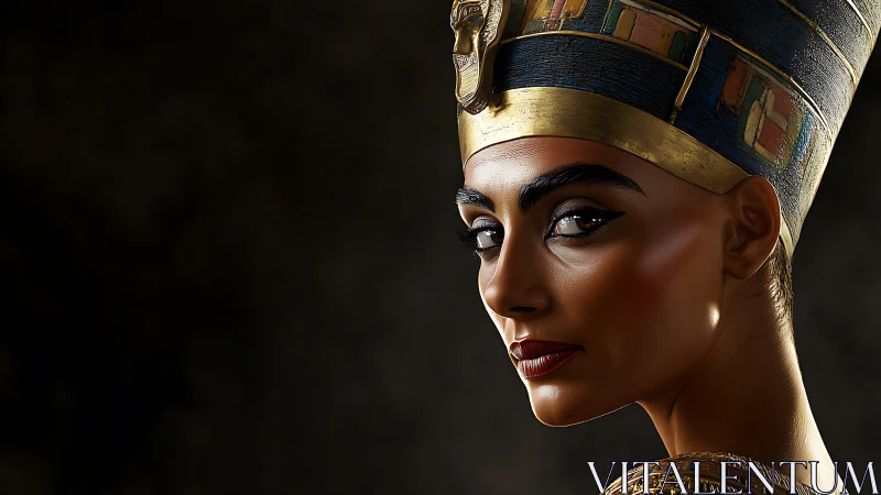 Regal desert queen turns in shadowed, bronze-lit splendor.