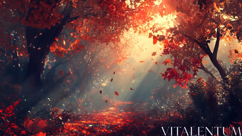 Autumn Forest Path Illuminated by Radiant Golden Light.