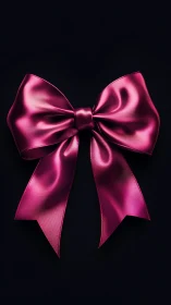Gleaming pink ribbon bow glowing against deep velvet black.