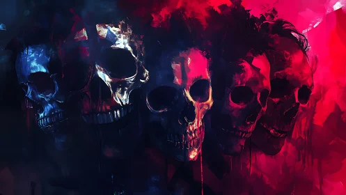 Chromatic spectral skull array in high-contrast paintfield.