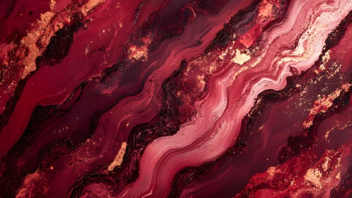 Abstract red and gold marble texture with flowing paint effect.