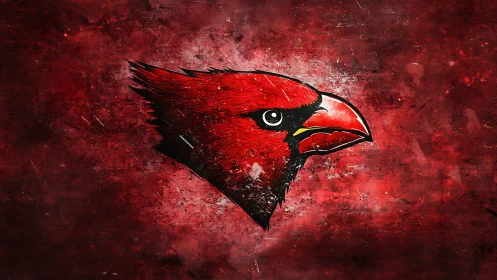 High-contrast cardinal head illustration on distressed red field
