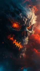 Fiery skull spirit emerging from swirling inferno clouds.