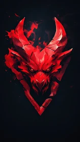 Red angular horned dragon emblem on dark background.