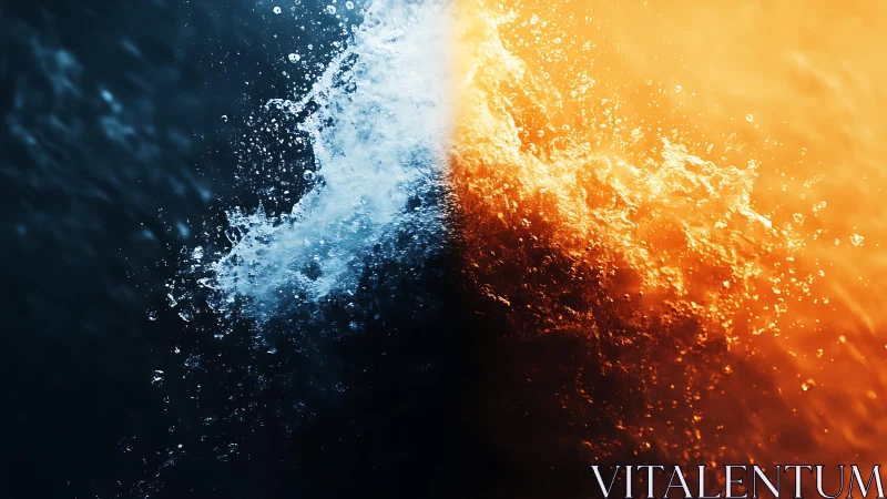 Dynamic Water vs Fire Splash in Dramatic Abstract Style.