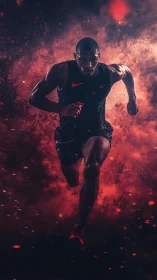 Powerful sprinter charges forward through glowing red energy