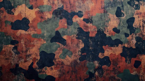 Weathered woodland camouflage texture covers rough surface