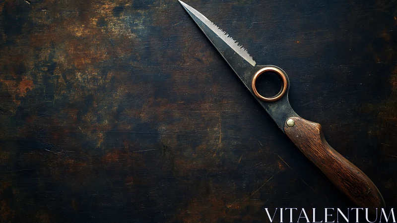 Curious vintage shear lounges like a relic on burnt metal