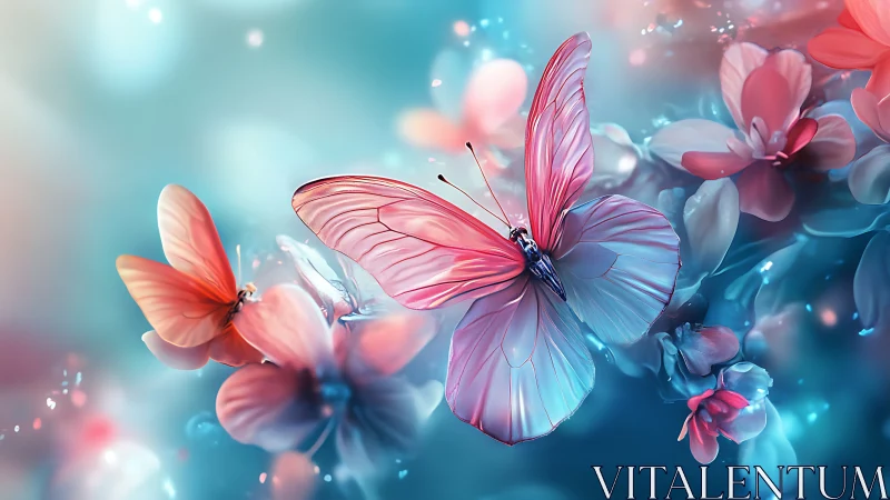 Rendered butterflies and flowers occupy a shallow depth scene