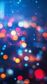 Vibrant multicolor bokeh field on deep cobalt gradient background.