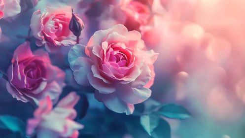 Soft-Focus Pink Roses with Gradient Bokeh Background.