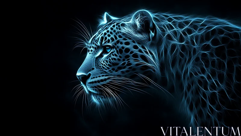 Neon leopard face profile with glowing cyan edge light