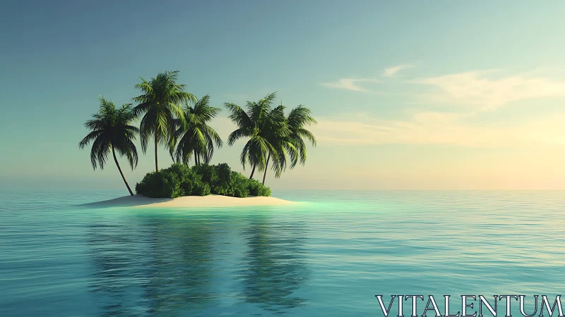 Solitary Tropical Island with Palm Trees in Serene Turquoise Waters