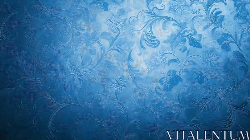 Blue embossed floral ornamental pattern on textured surface.