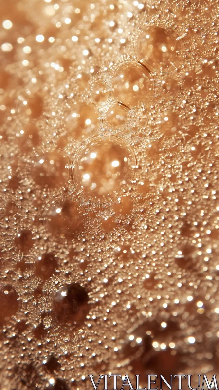 Macro analysis of effervescent amber liquid with dense foam bokeh