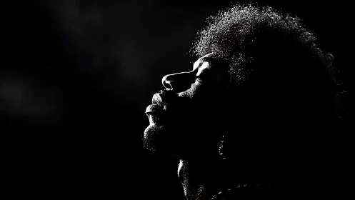 Silhouetted profile portrait in dramatic low key light.