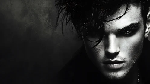 High contrast monochrome portrait of intense young man