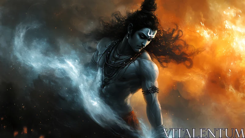 Mythic warrior in elemental vortex rendered as digital painting