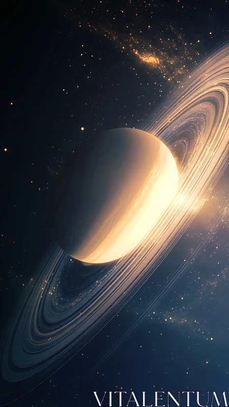 Illuminated ringed gas giant rendered in cinematic orbital detail