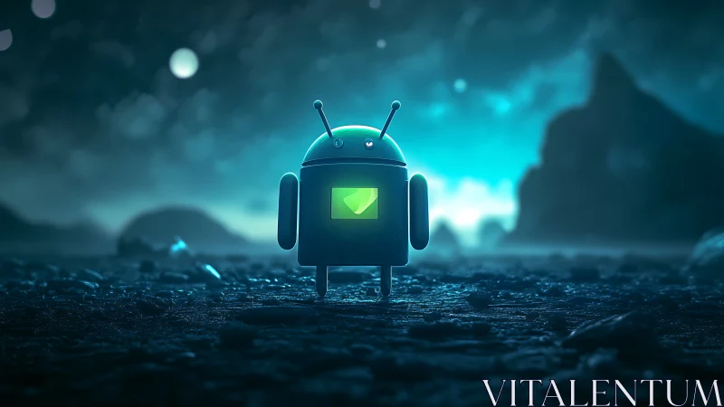 Midnight android scout wandering a neon lunar frontier.