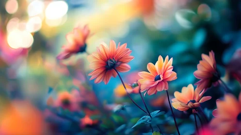 Gerbera Daisies in Selective Focus with Bokeh Illumination