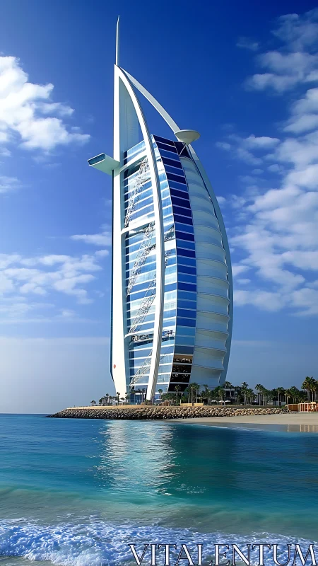 Sail-shaped high-rise stands on man-made coastal platform