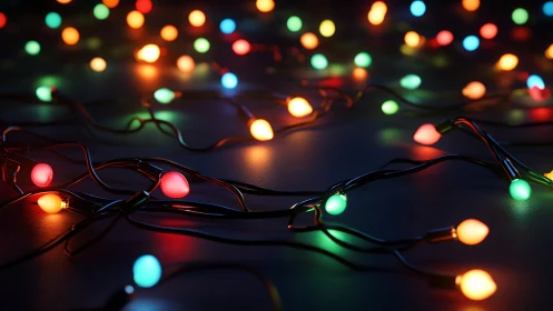 Cozy string lights glowing softly in a colorful tangle.