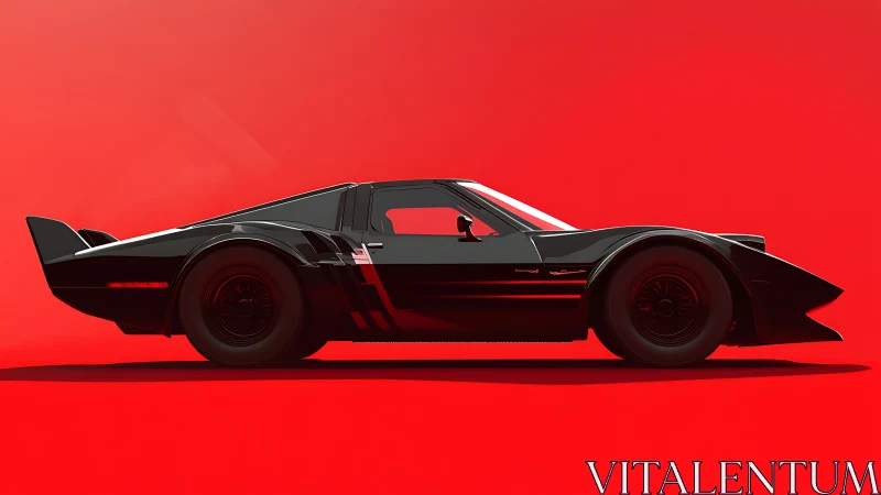 Futuristic black supercar cuts a sharp silhouette on red.