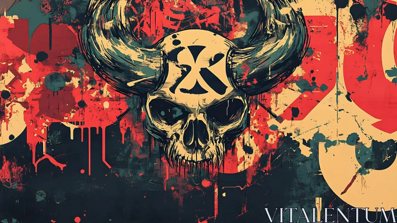 Bold horned skull artwork splashes color with raw energy